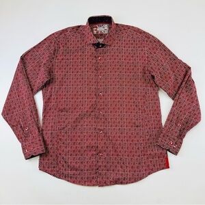 7 Downie St check paisley purse cotton long sleeve business casual shirt XL